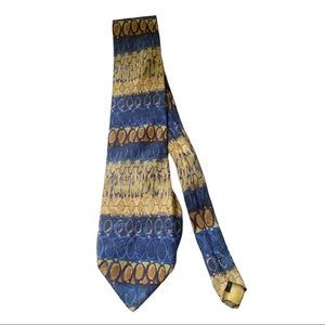 Hubert Milano Blue Yellow Necktie Tie Stripe 100% Silk Italy Men